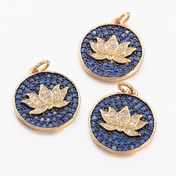 

PandaHall Brass Micro Pave Grade AAA Cubic Zirconia Pendants, Flat Round, Cadmium Free & Nickel Free & Lead Free, Blue & Clear, Real 18K...