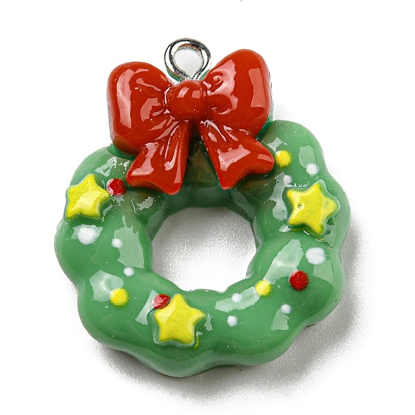 

PandaHall Opaque Resin Pendants, Christmas Charms with Platinum Plated Iron Loops, Green, Christmas Wreath, 26x23x8mm, Hole: 2mm Iron+Resin...