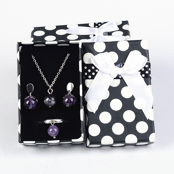 

PandaHall Rectangle Polka Dot Printed Cardboard Jewelry Boxes, Sponge inside, with Bowknot, White, 80x50x27mm Paper Rectangle White