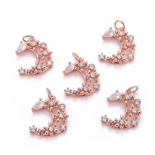

PandaHall Brass Micro Pave Cubic Zirconia Pendants, with Jump Rings, Moon, Clear, Rose Gold, 18.5x15x3.5mm, Hole: 3mm Brass+Cubic Zirconia...
