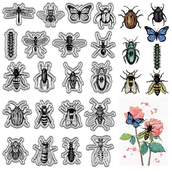 

PandaHall CRASPIRE Insects Clear Rubber Stamps Animal Butterflies Dragonflies Vintage Transparent Silicone Stamp Seals for Card Making...