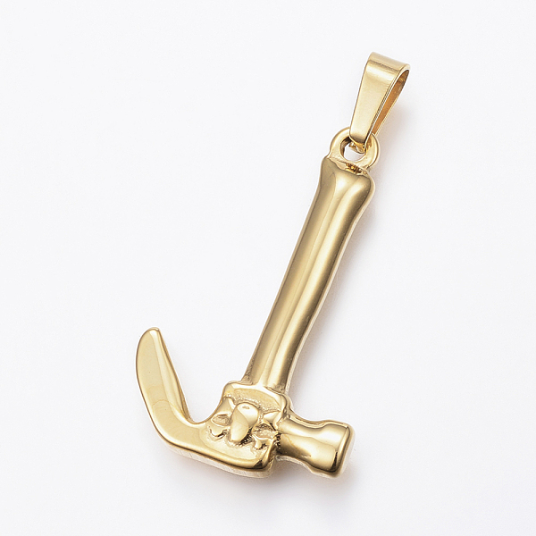 

PandaHall Ion Plating(IP) 304 Stainless Steel Pendants, Hammer, Golden, 34x21x4.5mm, Hole: 4x8mm 304 Stainless Steel Tool