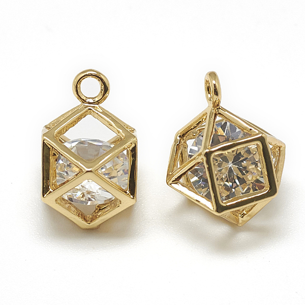 

PandaHall Brass Cubic Zirconia Charms, Polyhedron, Clear, Real 18K Gold Plated, 13x8x10mm, Hole: 1mm Brass+Cubic Zirconia Polygon Clear