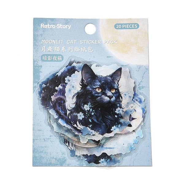 

PandaHall 20Pcs Moonlit Cat Waterproof PET Self-Adhesive Decorative Stickers, for DIY Scrapbooking, Light Sky Blue, 61x43x0.2mm PET Cat...