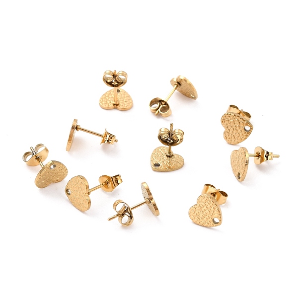 

PandaHall Ion Plating(IP) 304 Stainless Steel Stud Earring Findings, with Ear Nuts, Textured Heart, Real 18K Gold Plated, 12x9mm, Hole...