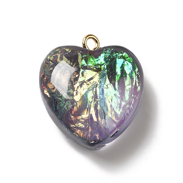 

PandaHall Transparent Resin Pendants, Heart Charms, with Gold Foil and Golden Tone Iron Loops, Dark Slate Gray, 23.5~24x22x11~12mm, Hole...