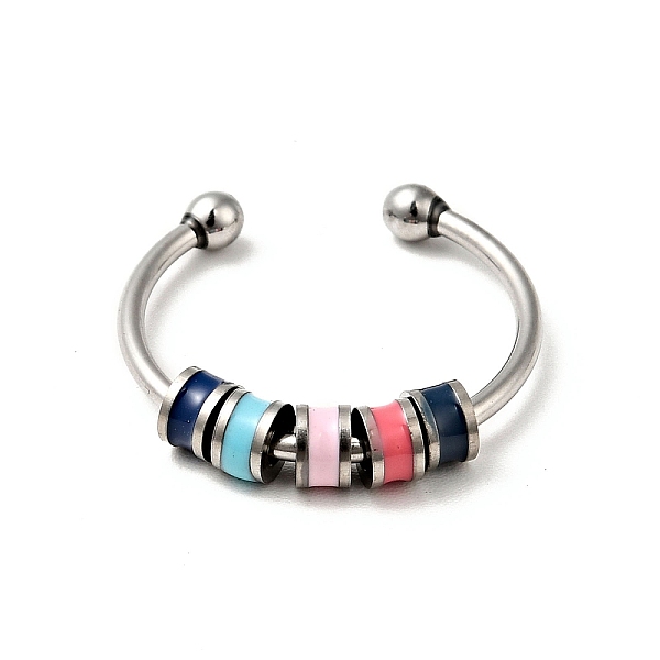 

PandaHall Enamel Disc Rotating Beaded Open Cuff Ring, 201 Stainless Steel Jewelry for Anxiety Stress Relief, Sky Blue, US Size 7 3/4(17.9mm)...