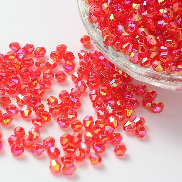 

PandaHall Bicone AB Color Plated Eco-Friendly Transparent Acrylic Beads, Faceted, Red, 4x4mm, Hole: 1mm, about 16600pcs/500g Acrylic Bicone...