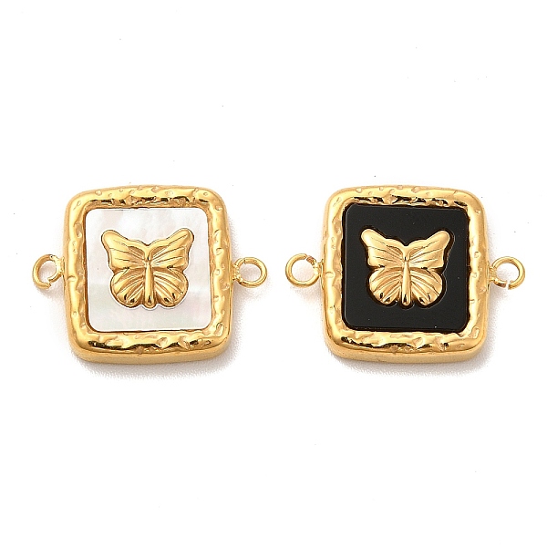 

PandaHall Vacuum Plating 304 Stainless Steel Connector Charms, with Black Acrylic & Shell, Square Links with Butterfly, Golden, 13x17x3mm...
