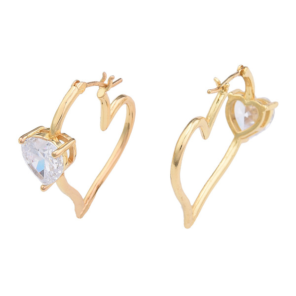 

PandaHall Cubic Zirconia Heart Hoop Earrings, Golden Brass Jewelry for Women, Nickel Free, Clear, 28x29x2mm, Pin: 0.8mm Cubic Zirconia Heart...