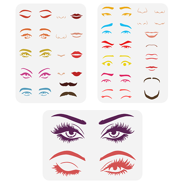 

PandaHall 3Pcs 3 Styles PET Hollow Out Drawing Painting Stencils, for DIY Scrapbook, Photo Album, Eye, 297x210mm, 1pc/style Plastic Eye