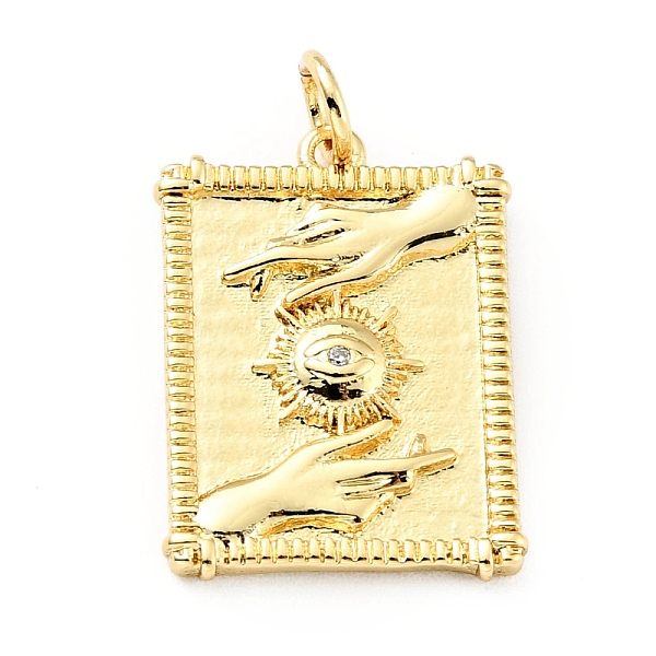 

PandaHall Brass Micro Pave Cubic Zirconia Pendants, with Jump Ring, Rectangle with Sun & Hand, Golden, 20.5x15x2mm, Jump Ring:5x0.7mm, 3.6mm..., Clear