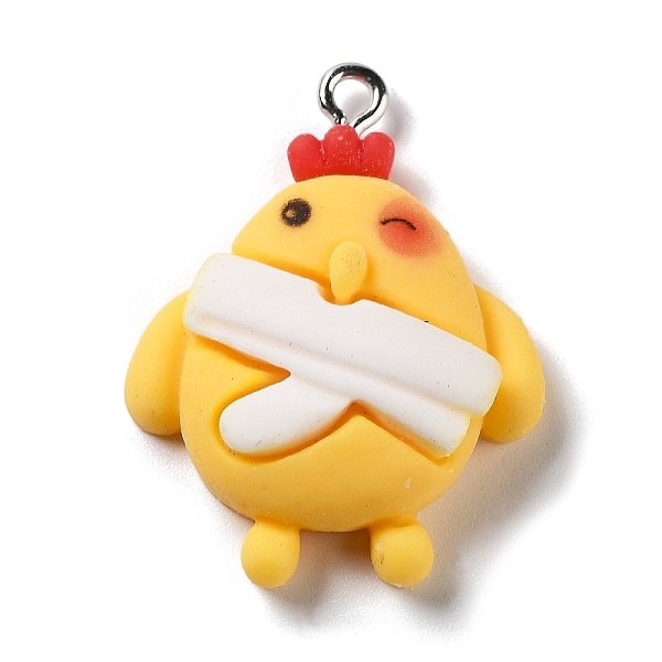 

PandaHall Opaque Resin Pendants, Chick Charms with Platinum Plated Iron Loops, Gold, 30x23x6mm, Hole: 2mm Iron+Resin Chick Gold