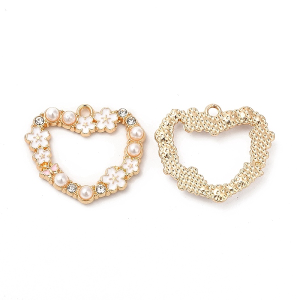 

PandaHall Alloy Enamel Pendants, with ABS Beads and Rhinestone, Cadmium Free & Nickel Free & Lead Free, Golden, Heart with Flower Charm..., White