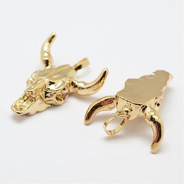 

PandaHall Resin Pendants, with Brass Findings, Cattle Head, Golden, 26x22x7mm, Hole: 5x8mm Brass+Resin Cattle