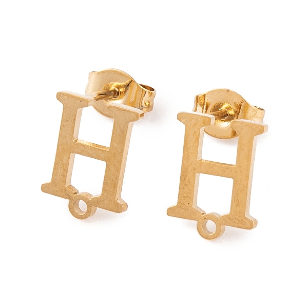 

PandaHall Ion Plating(IP) 304 Stainless Steel Stud Earrings, for Women, Letter H, 11x8mm, Hole: 1mm, Pin: 0.7mm 304 Stainless Steel Letter H