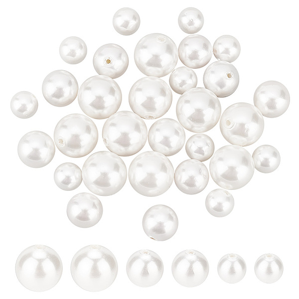 

PandaHall PH Natural Shell Pearl Beads, 30pcs White Pearl Beads 6 8 10mm Round Craft Pearl Beads Half Drilled Beads Loose Spacer Bead for...