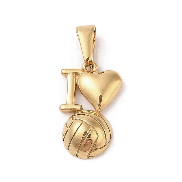 

PandaHall Vacuum Plating 304 Stainless Steel Pendants, I Love Volleyball Charm, Golden, 21x12.5x4.5mm, Hole: 6x3mm 304 Stainless Steel Heart