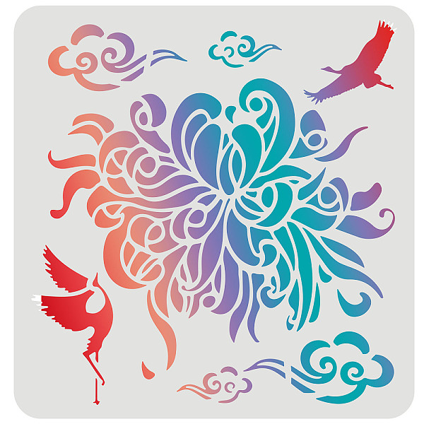 PandaHall FINGERINSPIRE Chrysanthemum Stencil 30x30cm Oriental Mums Stencil Asial Chrysanthemum Reusable Chinese Flower Stencil for Painting...