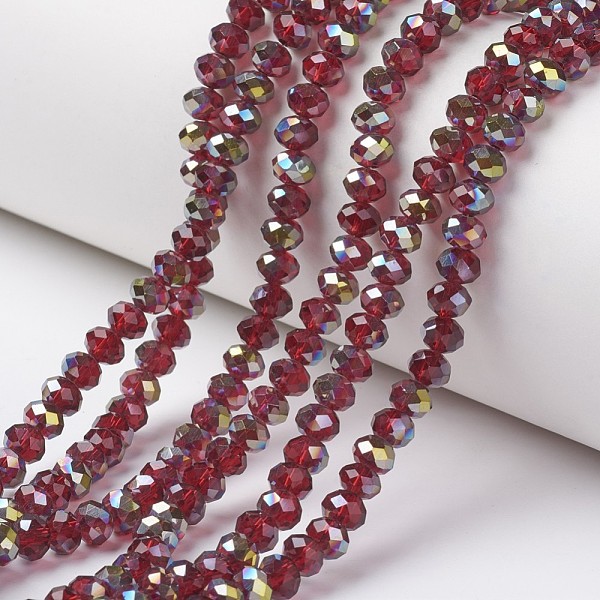 

PandaHall Electroplate Transparent Glass Beads Strands, Half Green Plated, Faceted, Rondelle, FireBrick, 6x5mm, Hole: 1mm, about..., Red