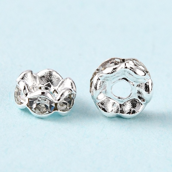 

PandaHall Brass Rhinestone Spacer Beads, Grade A, Wavy Edge, Silver Color Plated, Rondelle, Crystal, 6x3mm, Hole: 1mm Brass+Rhinestone..., Clear