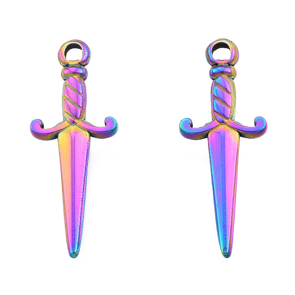 

PandaHall Ion Plating(IP) 201 Stainless Steel Pendants, Sword, Rainbow Color, 27.5x10.5x2.5mm, Hole: 2mm 201 Stainless Steel Others