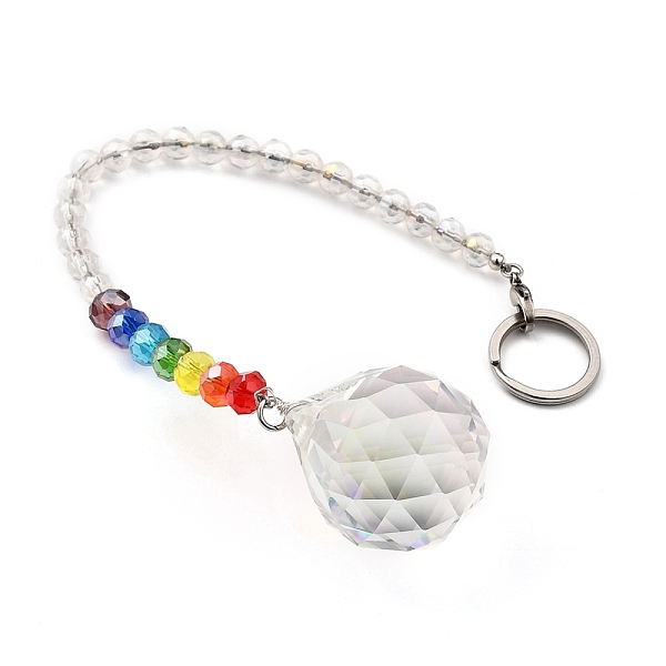 

PandaHall Chakra Round Ball Crystal Suncatcher Dowsing Pendulum Pendants, with 304 Stainless Steel Split Key Rings, Glass Beads, Velvet Bag...