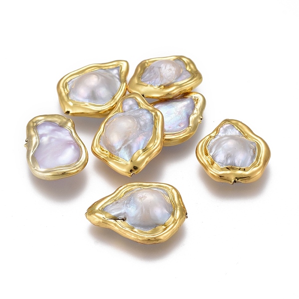 

PandaHall Natural Cultured Freshwater Pearl Beads, with Brass Edge Golden Plated, Nuggets, Golden, 21.5~27.5x16~19.5x4.5~8.5mm, Hole: 0.8mm...
