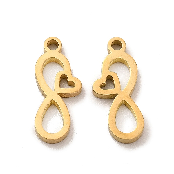 

PandaHall Ion Plating(IP) 304 Stainless Steel Charms, Laser Cut, Infinity with Heart, Golden, 15x6.8x1.5mm, Hole: 1.4mm 304 Stainless Steel...