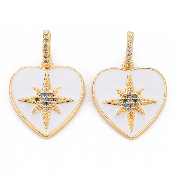 

PandaHall Brass Micro Pave Colorful Cubic Zirconia Pendants, with Enamel, Nickel Free, Real 18K Gold Plated, Heart, White, 20x18x2mm, Hole...