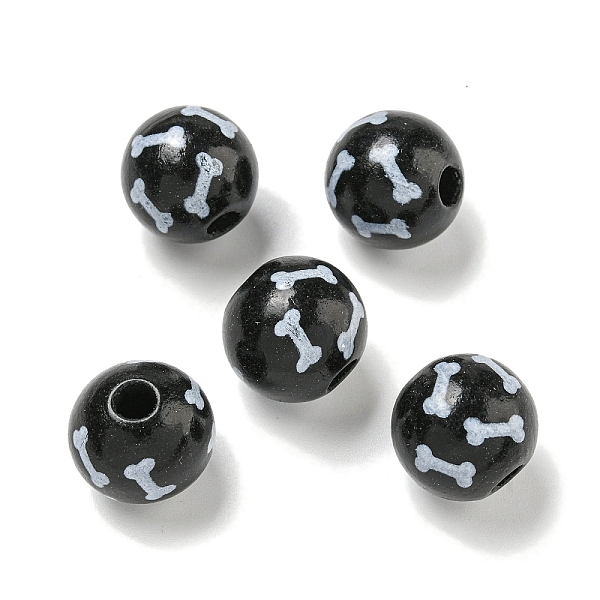 

PandaHall Printed Wood European Beads, Round with Bone Pattern, Black, 15.5~16mm, Hole: 4~4.5mm Wood Round Black