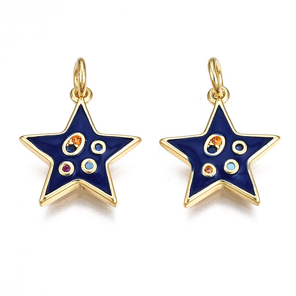 

PandaHall Brass Micro Pave Cubic Zirconia Enamel Charms, with Jump Rings, Nickel Free, Star, Real 16K Gold Plated, Dark Blue, 15x13.5x2mm...