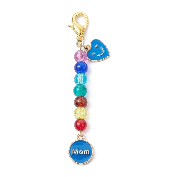 

PandaHall Mother's Day Flat Round with Word Mom & Heart Alloy Enamel Pendant Decorations, Glass Beads and Lobster Claw Clasps Charm, Dodger...