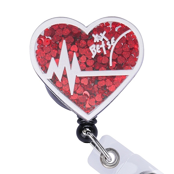 

PandaHall Sequin Quicksand Effect Acrylic & ABS Plastic Badge Reel, Retractable Badge Holder, Heart, 90mm, Heart: 42x45mm, 1pc/box Plastic..., Red