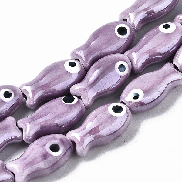 

PandaHall Handmade Porcelain Ceramic Beads Strands, Bright Glazed Porcelain, Fish, Medium Orchid, 19x10x8mm, Hole: 1.5mm, about 17pcs/strand...