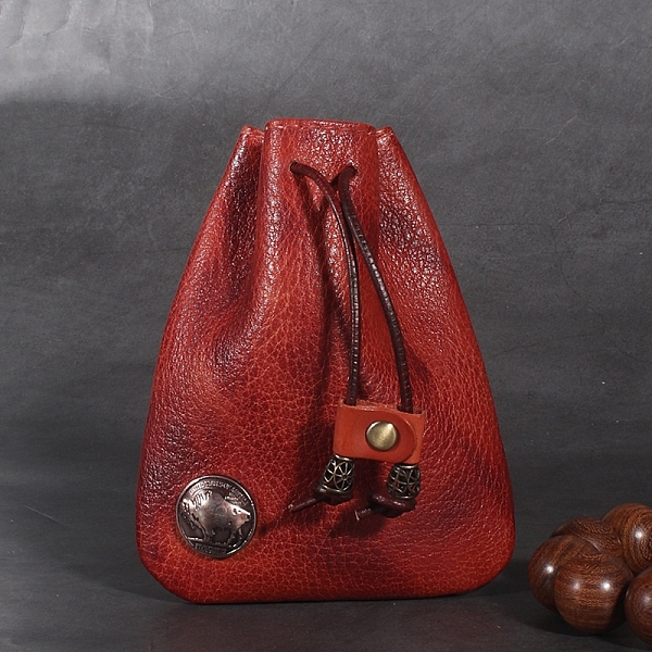 

PandaHall Leather Pouches, Coin Pouch, Drawstring Bag for Men, FireBrick, 13x10.5cm Leather Red