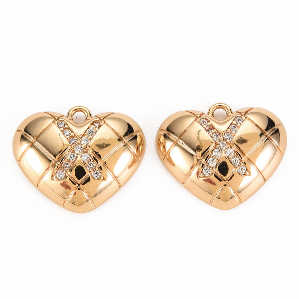 

PandaHall Brass Micro Pave Clear Cubic Zirconia Pendants, Nickel Free, Real 18K Gold Plated, Heart with Word, Letter.X, 12x15x3.5mm, Hole...
