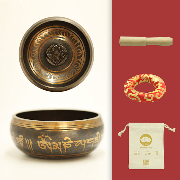

PandaHall Tibetan Brass Singing Bowl & Wood Striker & Cloth Mat Set, Nepal Buddha Meditation Sound Bowl, Yoga Sound Bowls, for Holistic...