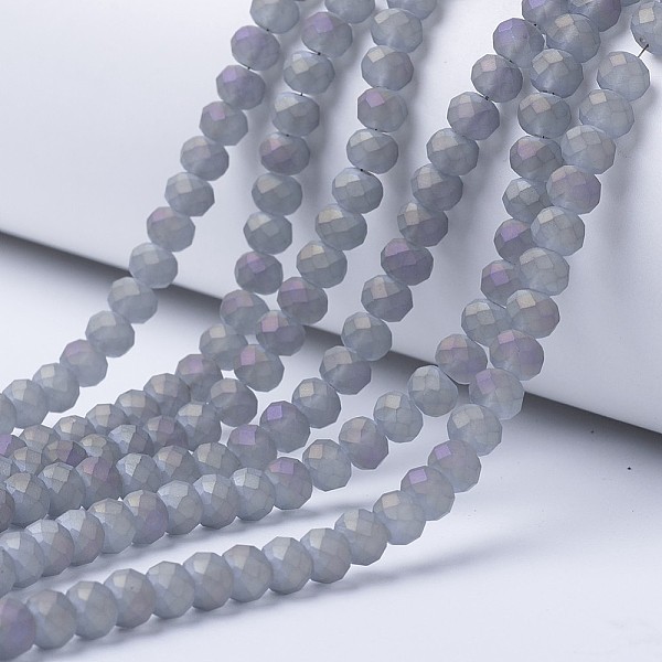 

PandaHall Electroplate Transparent Glass Beads Strands, Full Rainbow Plated, Faceted, Matte, Rondelle, Light Steel Blue, 2.5x2mm, Hole...