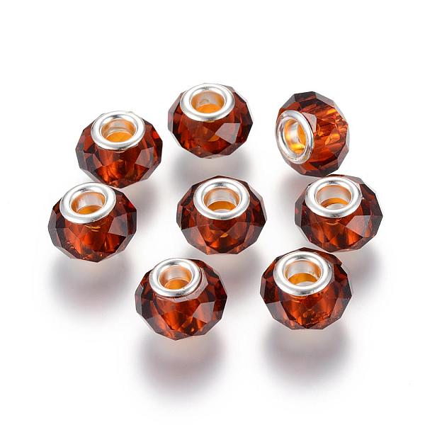 

PandaHall Handmade Glass European Beads, Large Hole Beads, Silver Color Brass Core, Saddle Brown, 14x8mm, Hole: 5mm Glass+Brass Core...