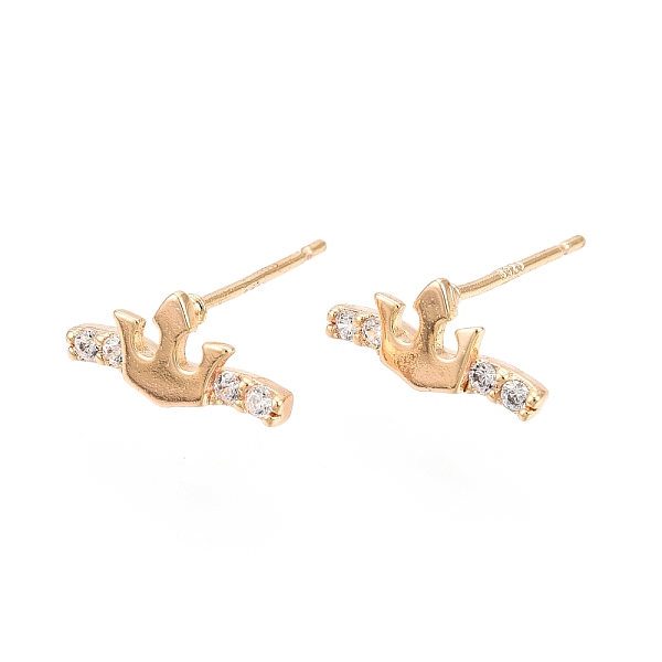 PandaHall Clear Cubic Zirconia Crown Stud Earrings, Brass Jewelry for Women, Nickel Free, Real 18K Gold Plated, 12x6mm, Pin: 0.7mm Cubic...