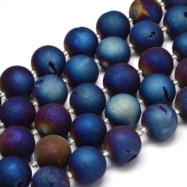

PandaHall Round Electroplated Natural Druzy Geode Quartz Crystal Beads Strands, Blue Plated, 20mm, Hole: 1mm, about 18pcs/strand, 16 inch...