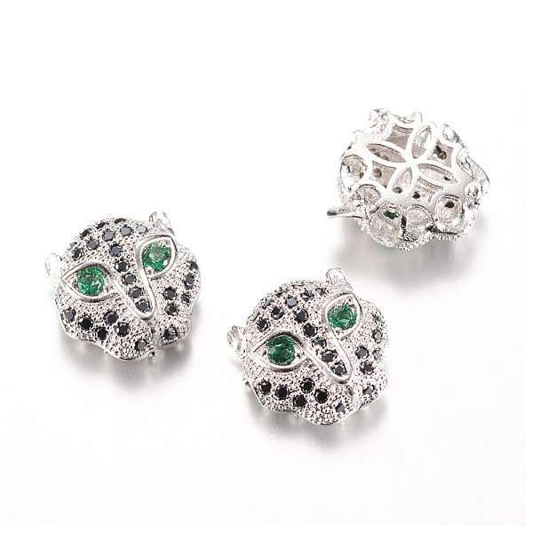 

PandaHall Brass Micro Pave Cubic Zirconia Beads, Leopard Head, Platinum, 11x11x5.5mm, Hole: 1.5mm Brass+Cubic Zirconia Leopard