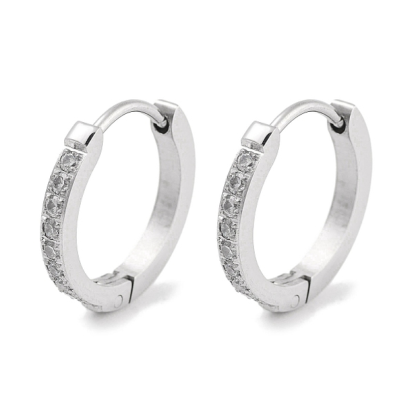 

PandaHall 304 Stainless Steel Micro Pave Clear Cubic Zirconia Huggie Hoop Earrings, with 316 Stainless Steel Pins, Stainless Steel Color...