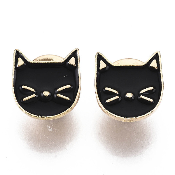 

PandaHall Alloy Brooches, Enamel Pin, with Brass Butterfly Clutches, Cat Shape, Light Gold, Black, 14.5x14x2mm, Pin: 1mm Alloy+Enamel Black