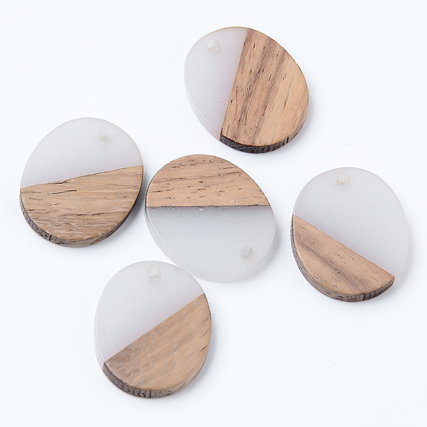 

PandaHall Resin & Walnut Wood Pendants, Oval, WhiteSmoke, 20x17x3mm, Hole: 1.8mm Resin+Wood Oval White