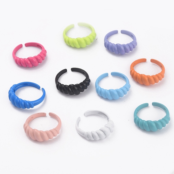 

PandaHall Spray Painted Brass Cuff Rings, Open Rings, Textured, Mixed Color, US Size 6, Inner Diameter: 17mm Brass Multicolor