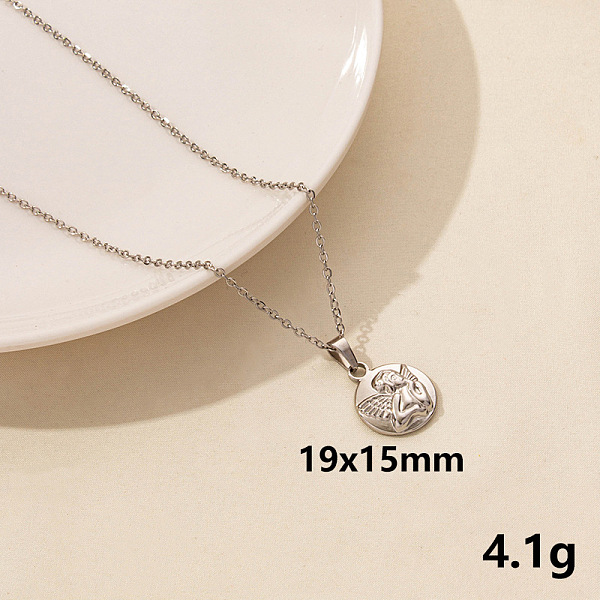 

PandaHall 304 Stainless Steel Flat Round with Fairy Pendant Necklaces, Cable Chain Necklaces Stainless Steel Flat Round