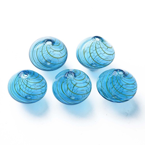 

PandaHall Transparent Handmade Blown Glass Globe Beads, Stripe Pattern, Bicone, Deep Sky Blue, 19~21x19~20.5mm, Hole: 1~2mm Glass Bicone