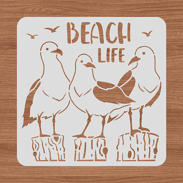 PandaHall BENECREAT 30x30cm Beach Life Painting Stencils, Seagull Template Stencils for Art Painting on Wood, Scrapbooking Cardmaking and...
